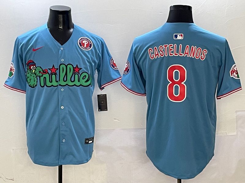 Men Philadelphia Phillies #8 Castellanos Light Blue three generations Joint Name Nike 2025 MLB Jersey style 6